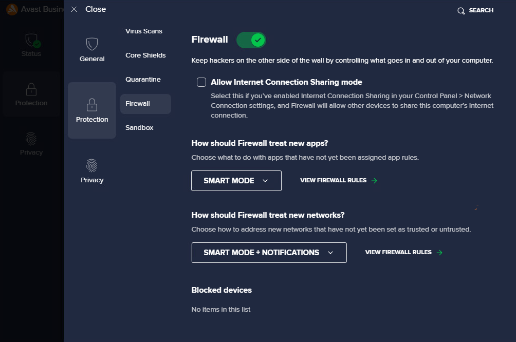 how to get to avast firewall settings